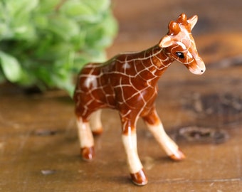 Ceramic Mini Giraffe Brown Animal Figure Doll Ornaments Collectable Pottery Gift
