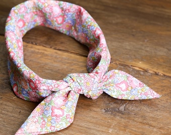 Pink Floral Cotton Bandana, Handmade Ditsy Flower Head Scarf and Hair Wrap