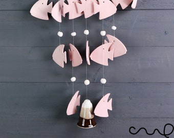 Ceramic Hanging Wind chime Pink Fish Garden Ornament Chime Bell Gift Wall Hanging Deco