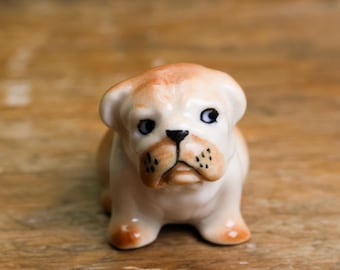 Mini Ceramic Bulldog Figurine, Hand Painted Brown Dog Ornament, Dog Lover Gift
