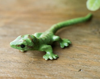 Fait à la main vert en céramique lézard Animal Figurine poterie ornement à collectionner cadeau Gecko