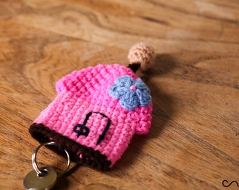 Handmade Crochet House Keyring Holder Fob Amigurumi Key Cover Gift  Protective Case Key Fob Ring Pink D2