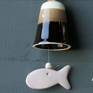 Handmade Ceramic Whale Wind Chime: Earth Tone Bell, Garden Decor