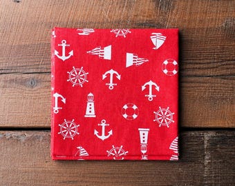 Handmade Nautical Cotton Pocket Square – Anchor & Ship Design