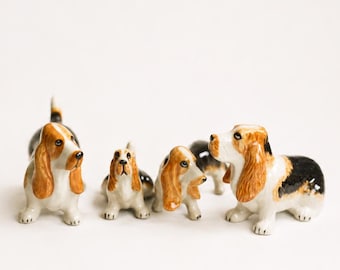 Basset Hound Ceramic Figurines, Handmade Dog Ornaments, 4 Styles
