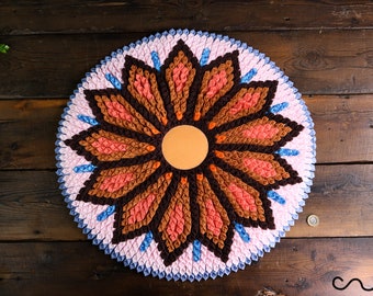 Handmade Fabric Round Rug Door Wall Deco 50cm Orange and Pink Mat Circular None Braided Gift 1906