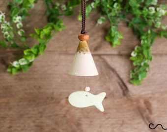Ceramic Fish Wind Chime Handmade Glazed Bell Garden Gift, Garden Decor
