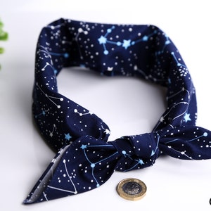 Handmade Cotton Navy Blue Horoscope Star Bandana Retro Chic Unique Headband Neck Scarf Y