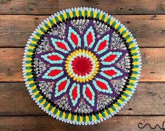 Handmade Round Fabric Mat – 50cm Upcycled Textile Rug for Boho & Eco-Friendly Home Decor