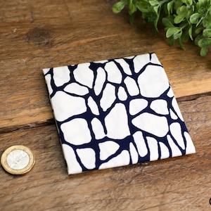 Handmade Cotton Pocket Square Navy White Abstract Pattern Handkerchief for Men Gift