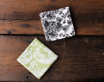 Handmade Cotton Pocket Square Green Paisley or Black Floral Handkerchief