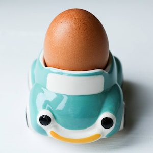 Turquoise Hand-painted Cute Retro Style Ceramic Car Egg Cup Holder Stoneware Gift Breakfast