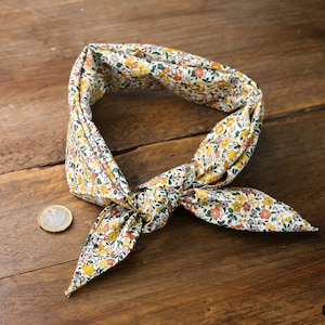 Handmade Cotton Yellow Ditsy Floral Bandana Vintage Chic Unique Headband Neck Scarf L