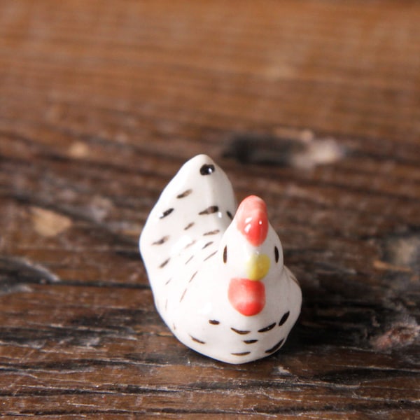 Petites figurines de poulet blanches en céramique, animaux, cadeau d'extérieur miniature, décoration d'intérieur