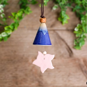 Handmade Blue Ceramic Wind Chime: Bell Design, Outdoor Garden Decor