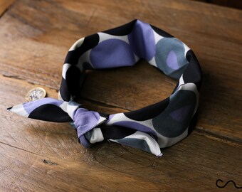 Grey Purple Geometric Cotton Bandana Head Scarf Handmade Cotton Bandana
