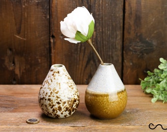 Handmade Ceramic Bud Vases Set, Grey Brown Speckled, Bulb Shape (Set of 2)