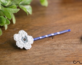 Handmade Crochet Daisy Hair Clip, Blue White Flower Accessory
