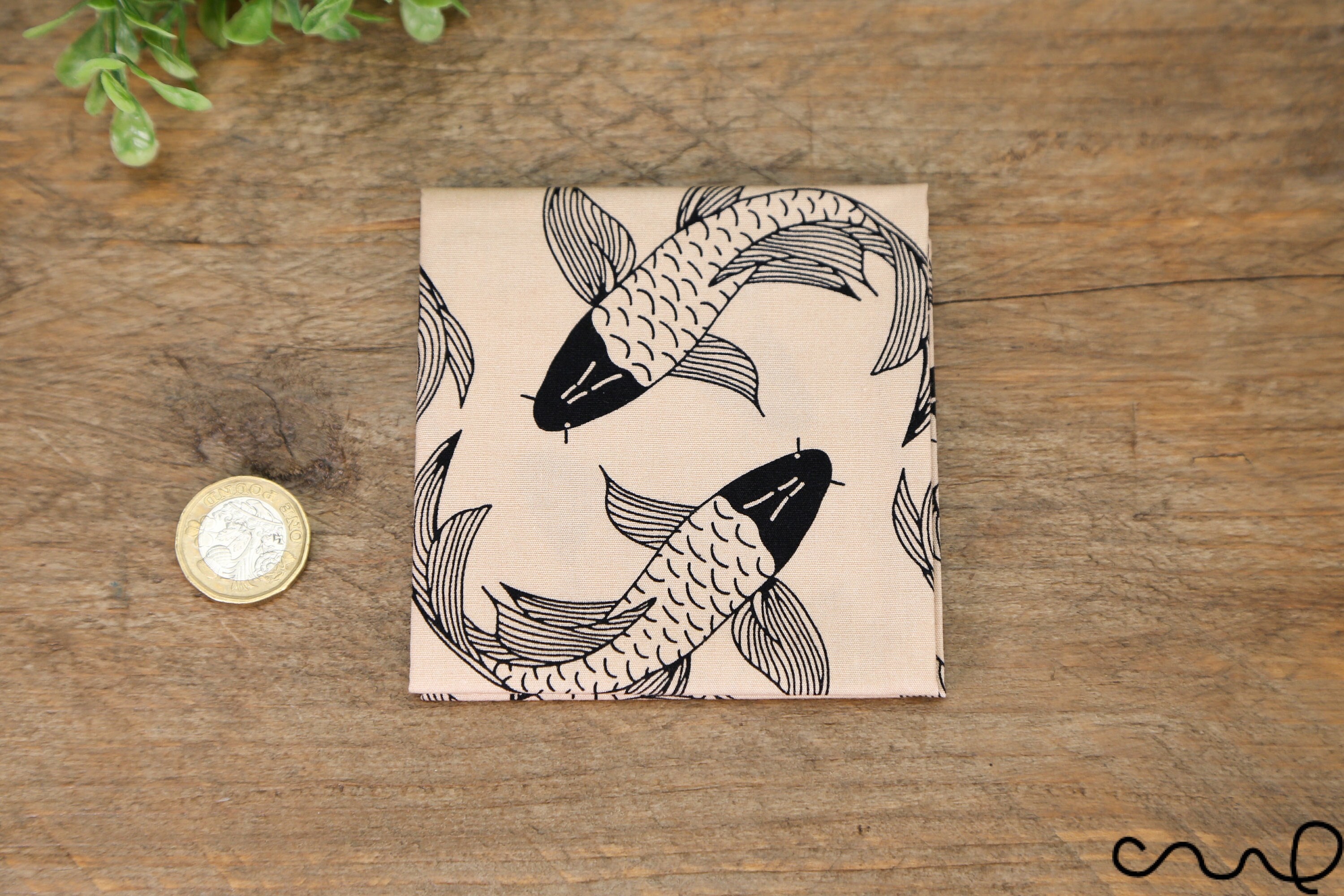 Handmade Cotton Mens Pocket Square Handkerchief Koi Fish Wedding Gift Beige AAC