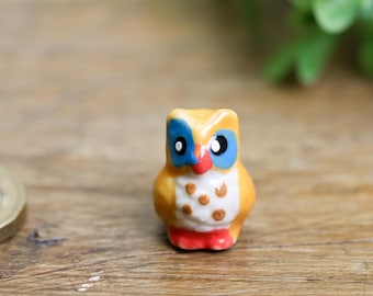 Handmade Mini Ceramic Owl Figurine Collectable Gift Orange
