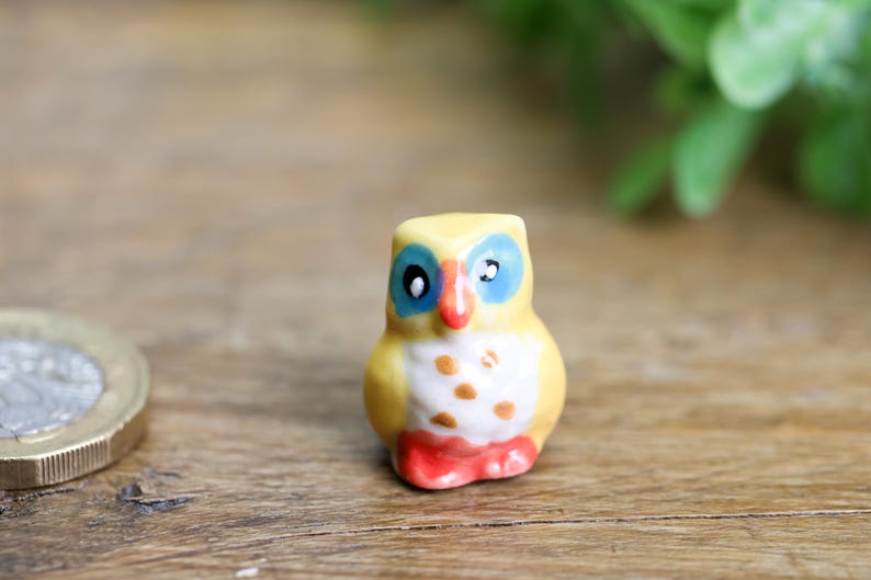 Figuras de búho de cerámica pintadas a mano: pequeños adornos de animales, set coleccionable imagen 7