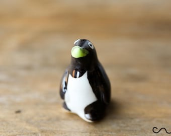 Mini Ceramic Penguin Figurine Hand Painted Green Beak Animal Collectable Gift