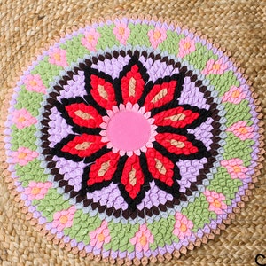 Handmade Round Fabric Rug: Colorful Mandala Boho Decor, 50cm