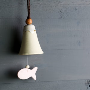 Handmade Brown and White Ceramic Bell Wind chime Hanging Ornament Garden Gift 16142WP2
