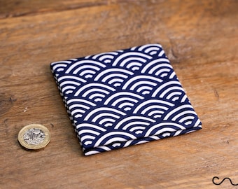 Handmade Cotton Pocket Square: Navy Japanese Wave Pattern