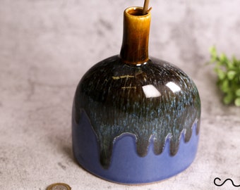 Handmade Blue Ceramic Vase Unique Single Bud Singles Stem Flower Vase Gift Home