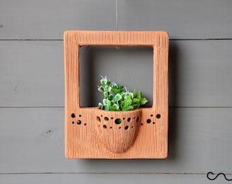 Handmade Terracotta Wall Planter Photo Frame Style Hanging Pot for Succulents Indoor Decor