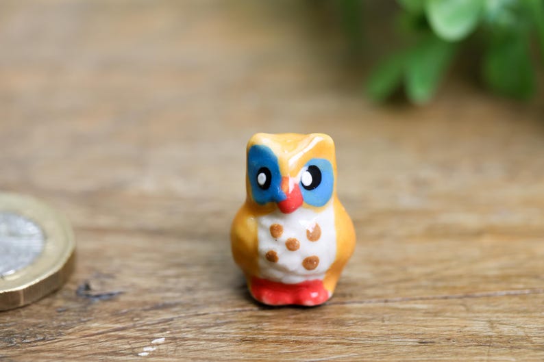 Figuras de búho de cerámica pintadas a mano: pequeños adornos de animales, set coleccionable imagen 4