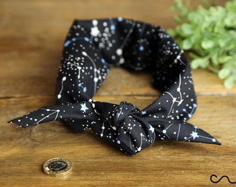 Handmade Cotton Black Horoscope Star Bandana Retro Chic Unique Headband Neck Scarf W