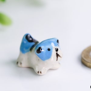 Mini Blue Ceramic Dog Figurine: Hand-Painted Collectible Ornament