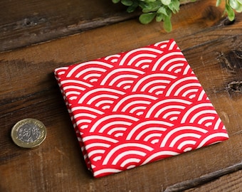 Red Cotton Pocket Square, Japanese Geometric Pattern Handkerchief, Handmade Men's Wedding Hanky
