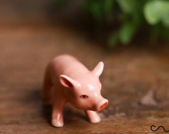 Porc en céramique fait main, figurine animale, ornements de maison de poupée, cadeau de poterie de collection