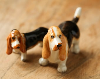 Ceramic Basset Hound Dogs Animal Figurine Pottery Doll Ornaments Collectable Gift