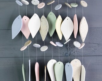 Ceramic Pastel Wind Chime – Handmade Diamond & Teardrop Garden Decor, Soft Outdoor Spring Chime