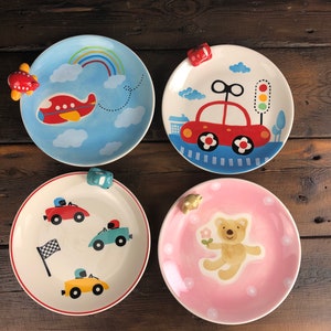 GRADE B -3D Car Airplane Bear Children Ceramic Hand Painted Plate Snack Time Gift