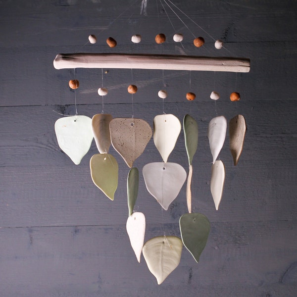 Handmade Garden Hanging Ceramic Windchime 3Tier Leaves Green Natural Gift B19