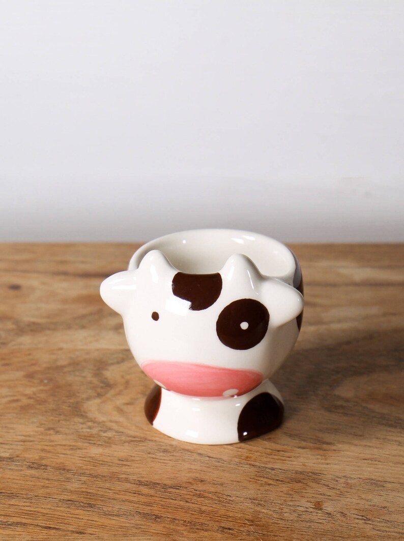 Lovely Cute Hand Painted Cow Egg Cup Ceramic Animal Farm Cups Etsy
