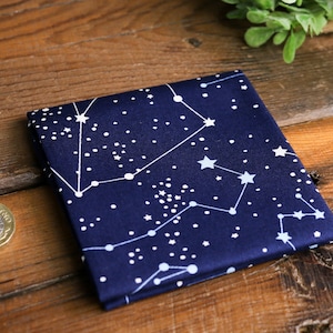 Handmade Unisex Pocket Square Cotton Handkerchief Navy Blue Horoscope Star Wedding Z