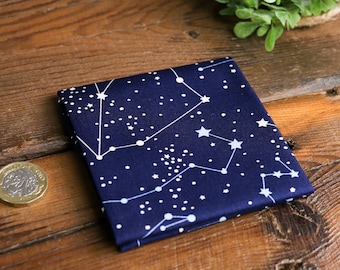 Handmade Unisex Pocket Square Cotton Handkerchief Navy Blue Horoscope Star Wedding Z