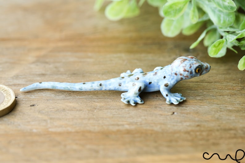 Blue Ceramic Lizard Animal Figurine Pottery Ornament Etsy