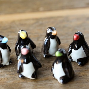 Tiny Ceramic Penguin Cute Animal Figurines Miniature Home Deco Garden Multi Colour