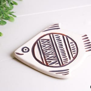 Handmade Ceramic Fish Coaster White Brown Individual Coaster Water Absorbent