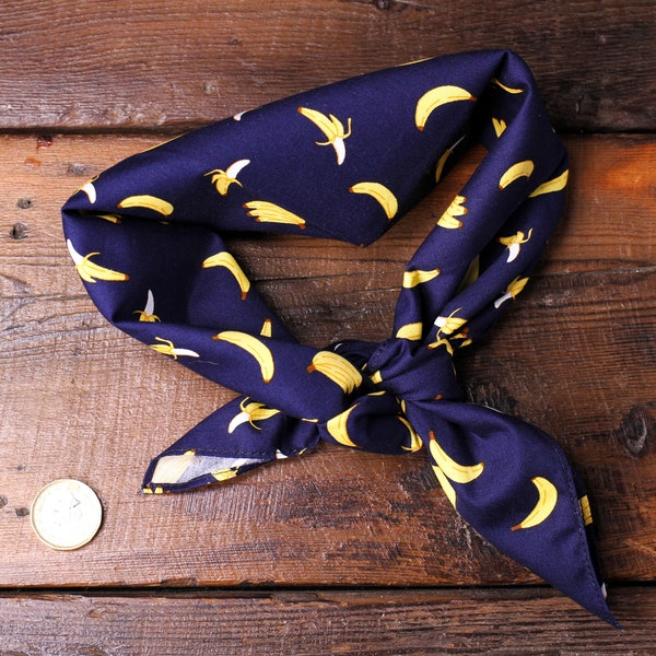 Handmade Cotton Navy Banana Bandana Retro Vintage Chic Unique Headband Neck Scarf A