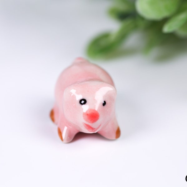 Hand Painted Tiny Ceramic Pink Pig Cute Figurines Animals Miniature Outdoor Gift