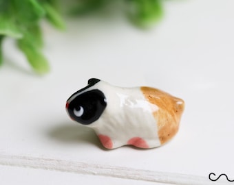 Handmade Hand Painted Guinea Pig Figurine, Tiny Ceramic Miniature Animal Gift