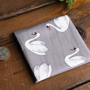 Handmade 100% Cotton Unisex Pocket Square Handkerchief Swan Wedding Gift Grey U